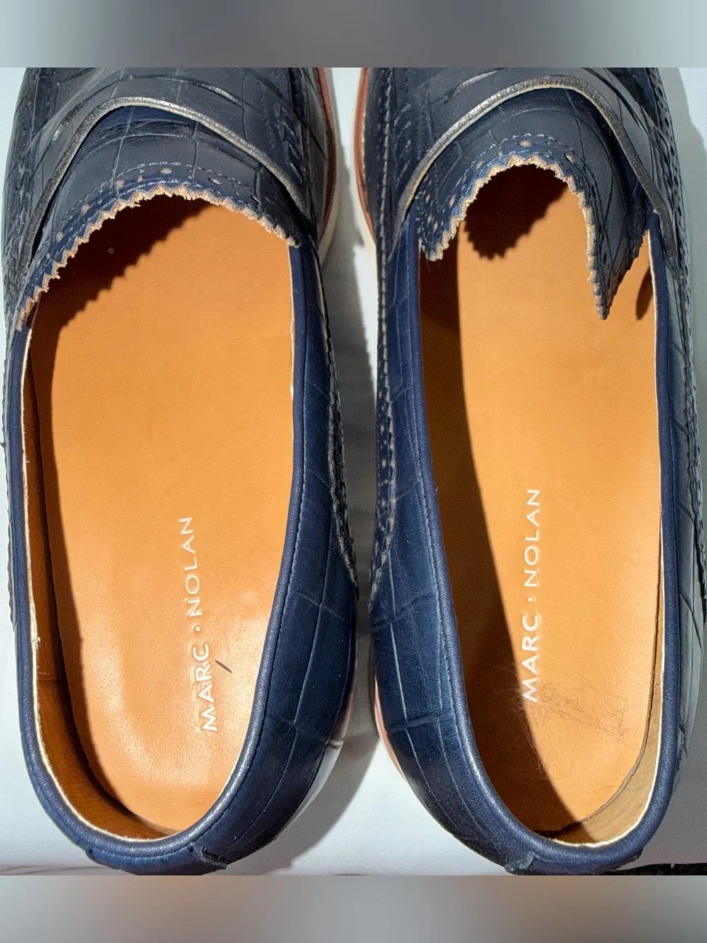 Marc Nolan Branson Mens Blue Leather Wingtip Loafers Shoes